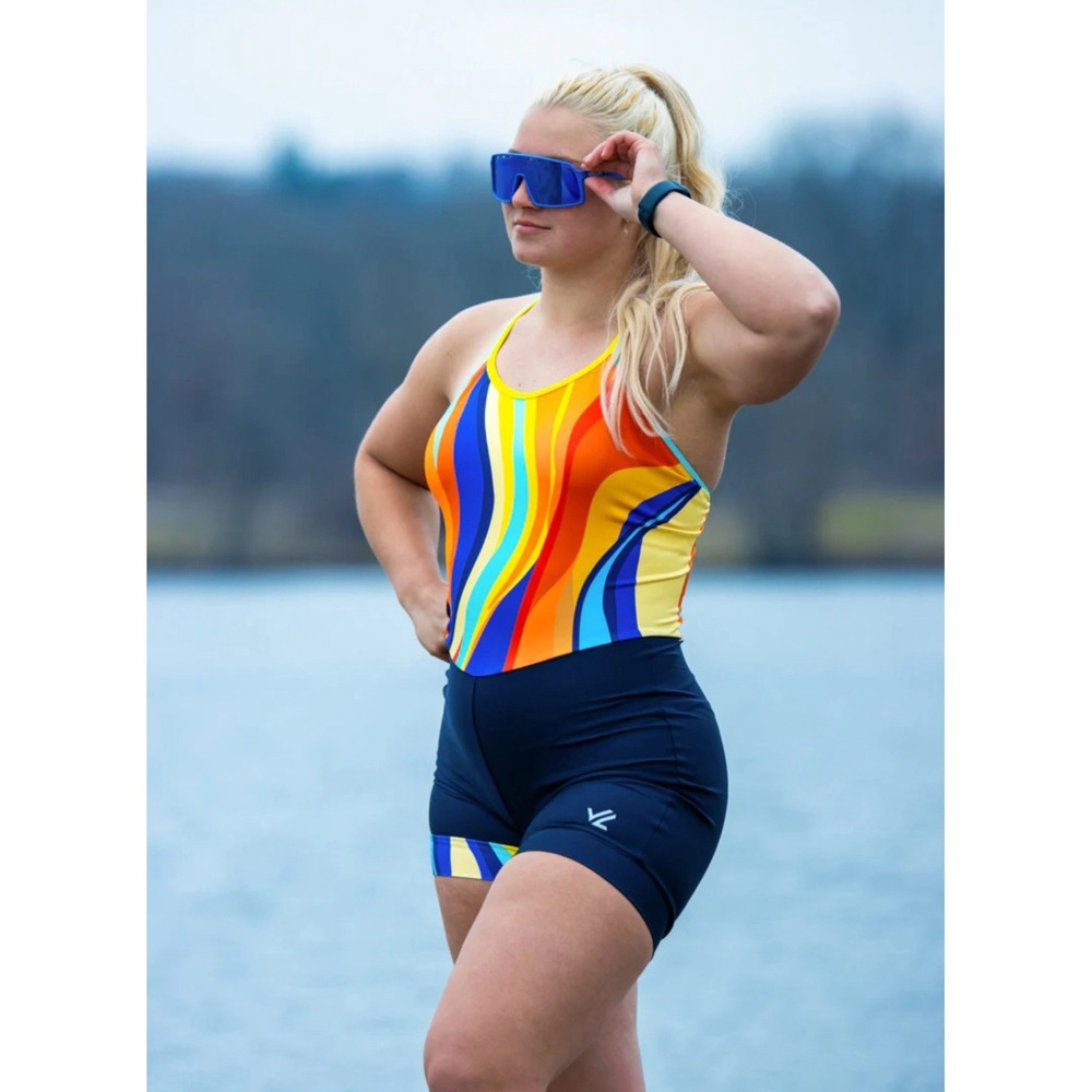 NWT JL Racing Women's L Rainbow Mountain Tangled Unisuit Rowing One Piece 69.95